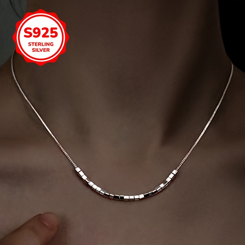 925 Silver Small Square Necklace HypoallHypoallergenic
